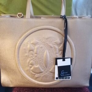 Gold Vegan Leather Tote Bag